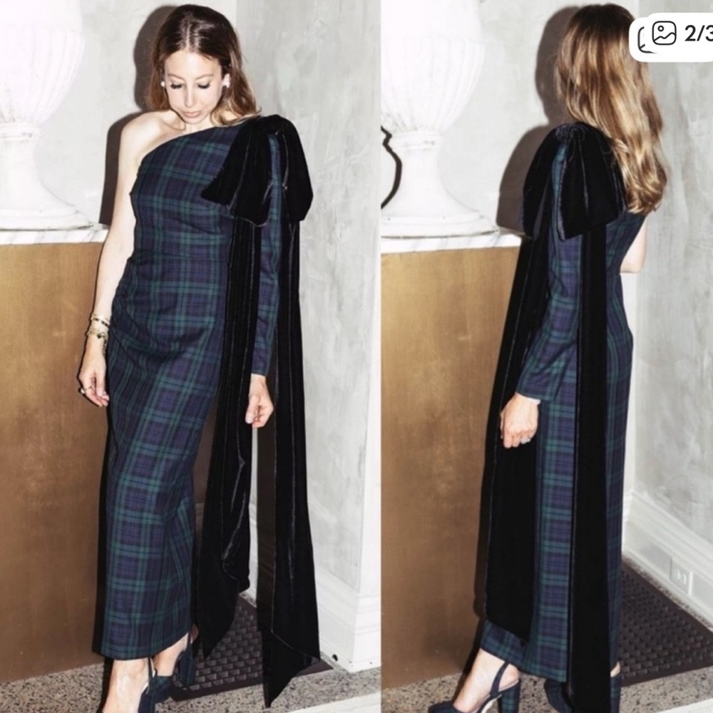 Antonio Melani X Born On Fifth - Plaid One-Shoulder Gown